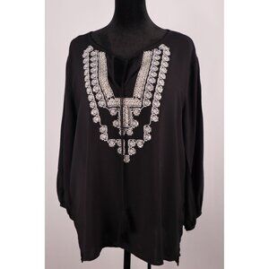 New York & Company Black Tunic‎ with Silver Embellishments Boho Style Size Large